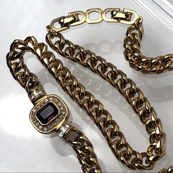 VTG 80s CHRISTIAN DIOR AMETHYST CRYSTAL NECKLACE - Picture 14 of 16